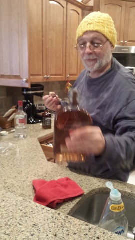 My dad breakfasting like Christmas is Beer Bike