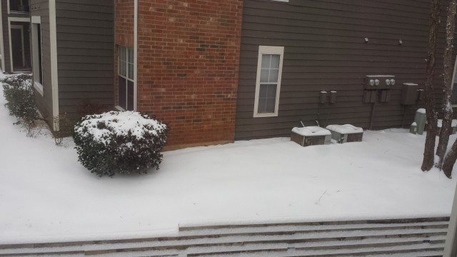 Our apartment complex's ancient AC units bedded down in the snow!