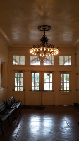 And fancy light fixture by the main doors