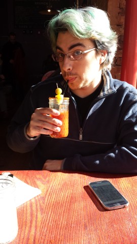 This is Steven drinking a bloody mary at one of the restaurants on my list. He said it was amazing.