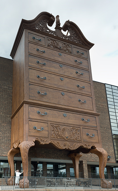 I measured, and that's about eight James Foxes taller than the so-called world's largest chest of drawers