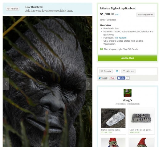 A lifesize bigfoot replica bust, for $1,500