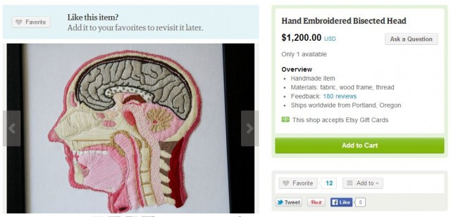 This hand embroidered, scientifically accurate bisected human head