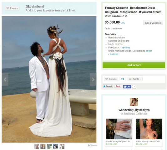Apparently she wanted a wedding dress that incorporated her horse's hair. As you do
